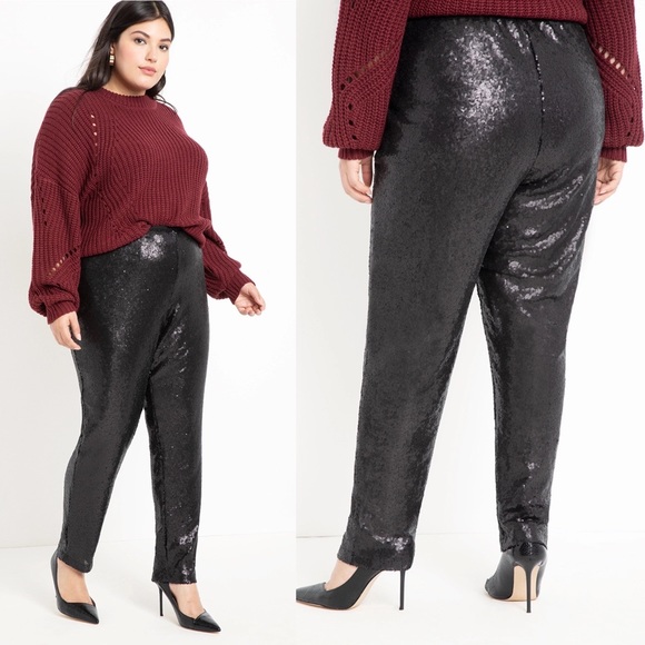 Eloquii Women’s Plus Size Sequin Jogger Pants, Black, Size 24 - Picture 1 of 7